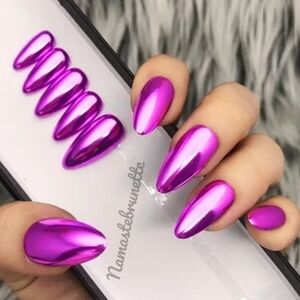 2/$16 Pink Metallic Chrome Coffin Press On Nails